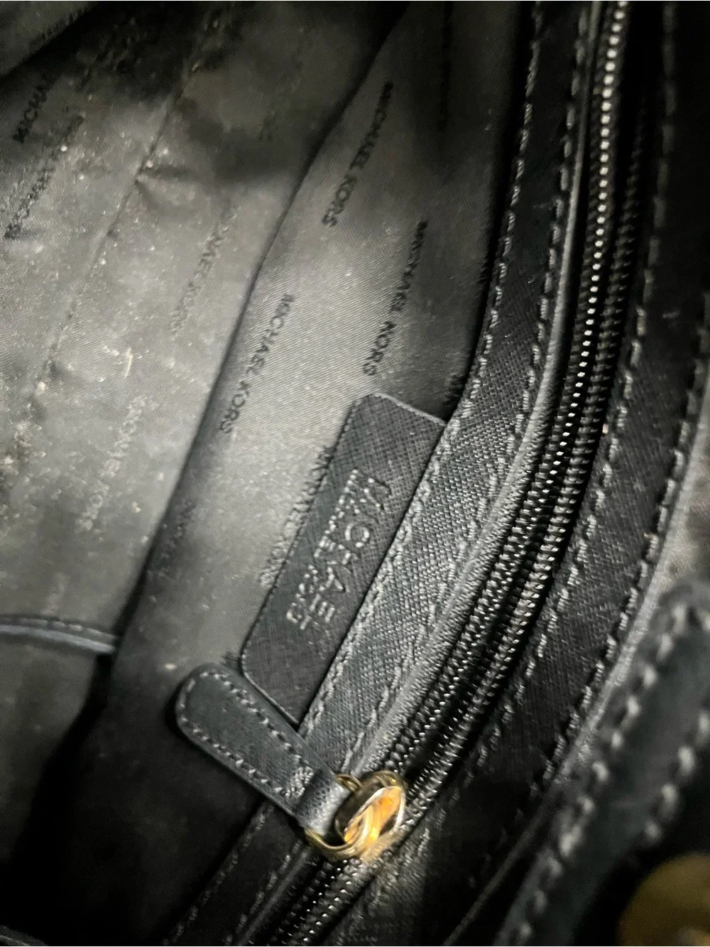 Michael Kors Black Leather Satchel with Gold Chain Accent